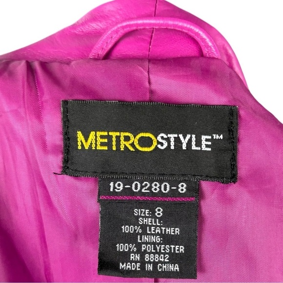 METRO STYLE Y2K HOT PINK LEATHER PUFF SLEEVE TAILORED BARBIE BLAZER JACKET - Picture 15 of 15